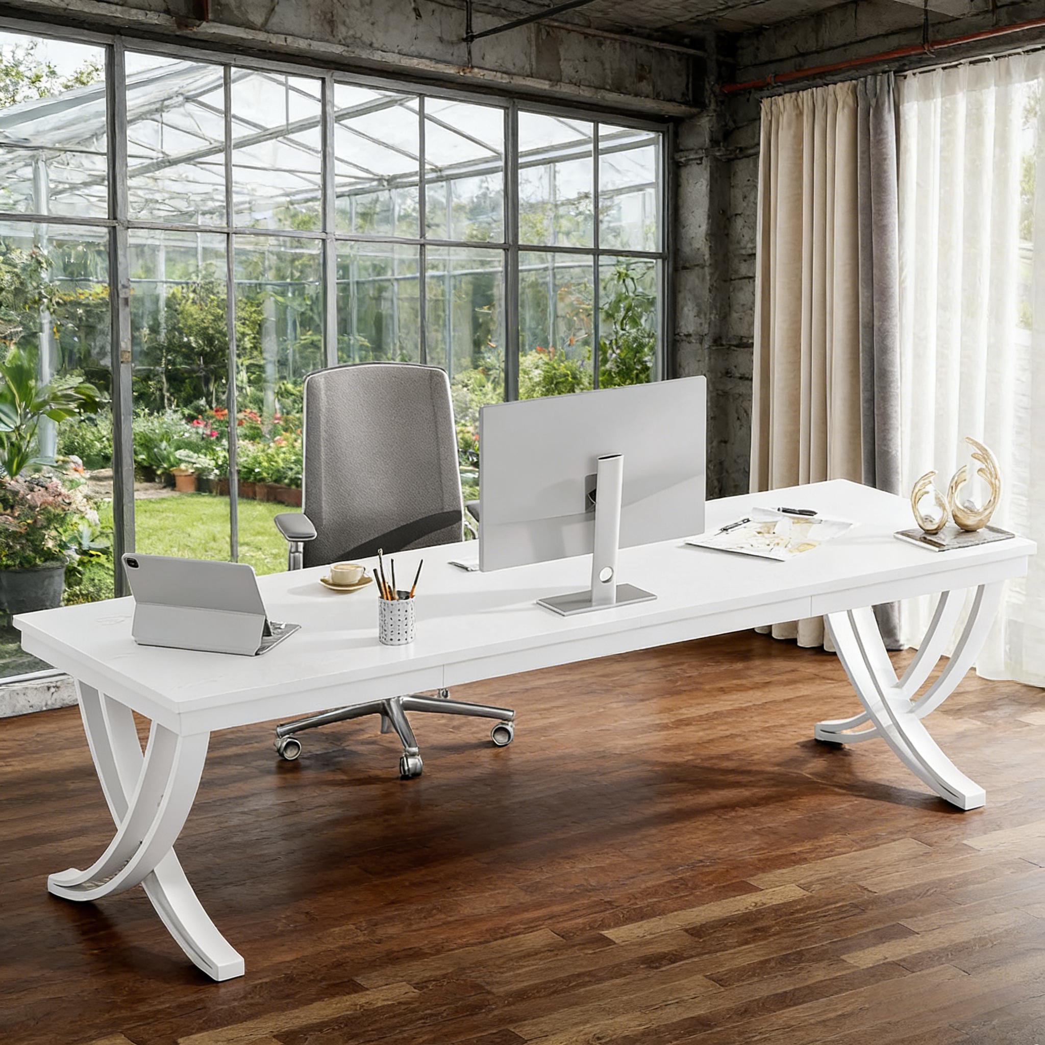 Two Person Desk Industrial Double Computer Desk With Metal Frame_voghion.com